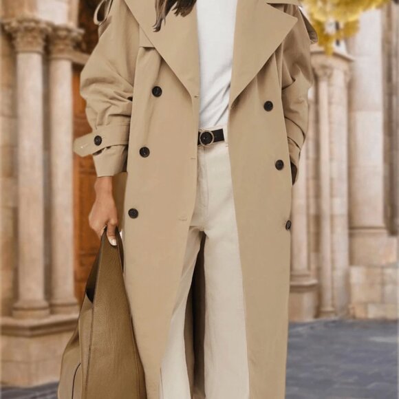 Khaki Casual Women's Oversized Belted Trench Coat - Picture 3 of 5